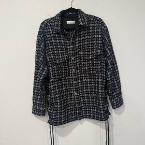 Faith Connexion Black Navy Blue White Laced Tweed Overshirt XS